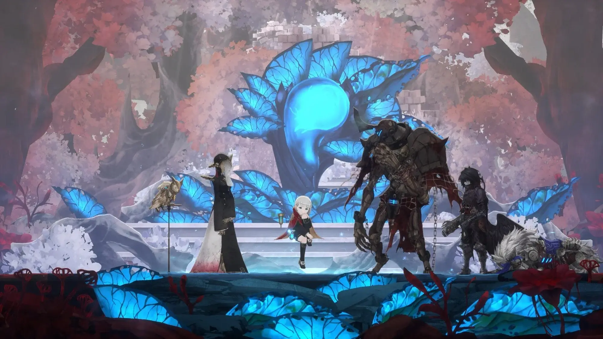 Characters in a misty forest scene from Ender Magnolia