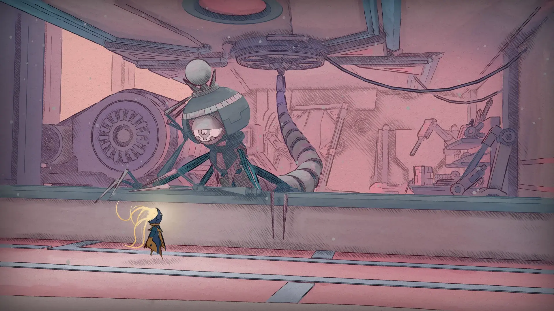 MIO facing a large mechanical enemy